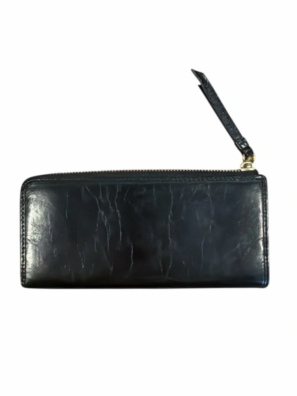 Coach Poppy Black Leather Zip Wallet with Gold Plaque